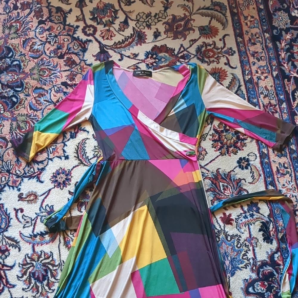 Love Kuza Women's Colorful Geometric Maxi Wrap Dress